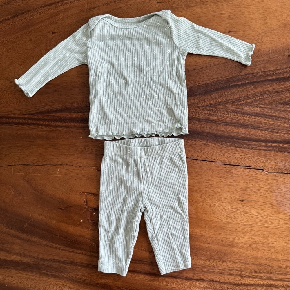 Carter’s Baby Girl Light Green Long-sleeve and pant set size 3M